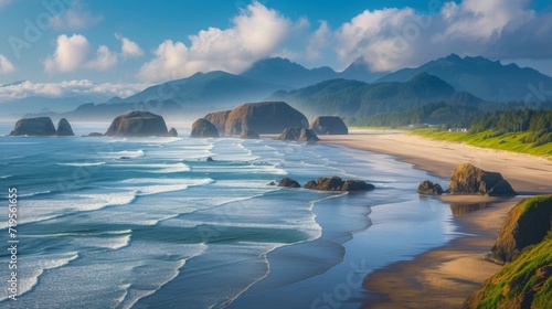 breathtaking view of the Oregon Coast, showcasing the pristine beaches stretching from Ecola State Park to Arch Cape