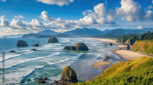 breathtaking view of the Oregon Coast, showcasing the pristine beaches stretching from Ecola State Park to Arch Cape photo