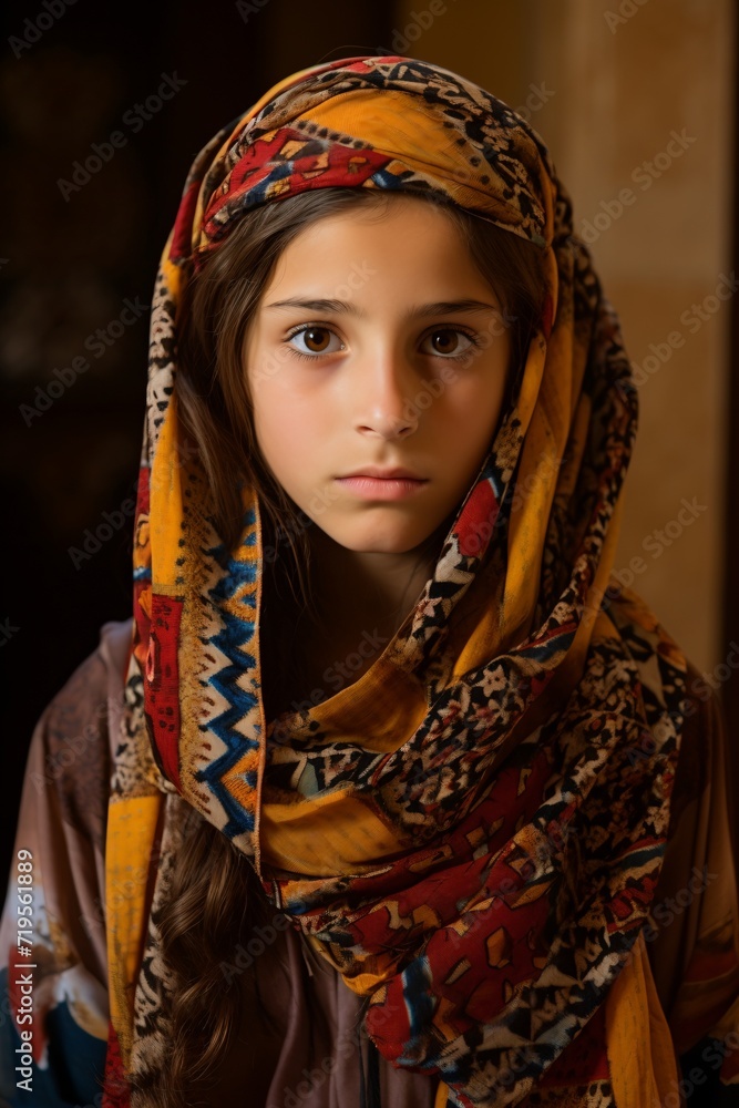 Portrait of a young girl in a headscarf