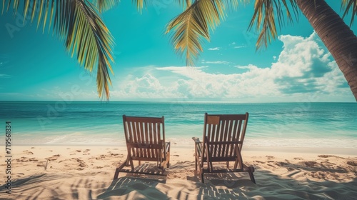  Chairs on the sandy beach near the sea © Chingiz