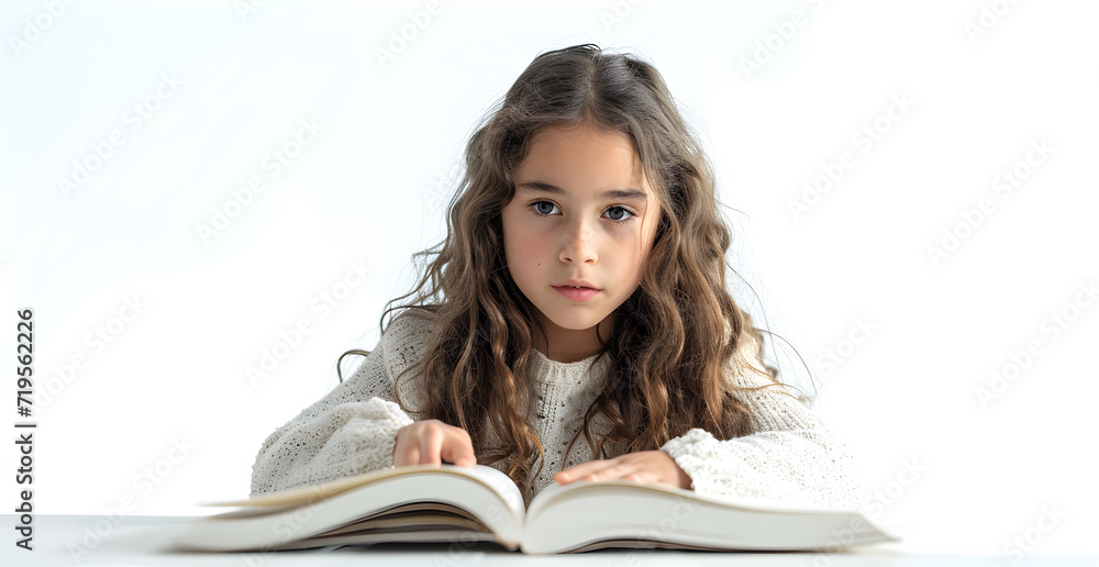 latin girl reading an open leaf book