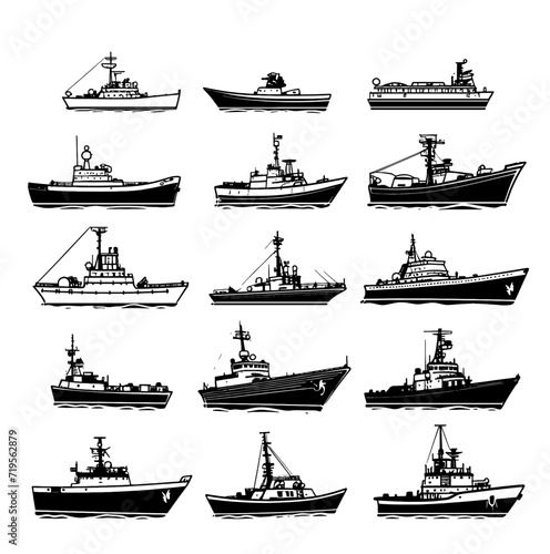 15 Modern Ship Silhouettes Vector Stamps