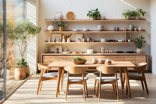 Scandinavo office minimalist design, light wood and soft tones., generative IA