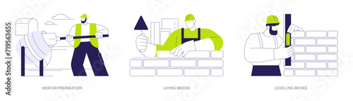 Masonry in private house building abstract concept vector illustrations.