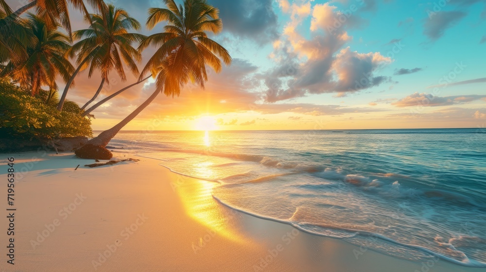 Tropical paradise, white sand, beach, palm trees and clear water