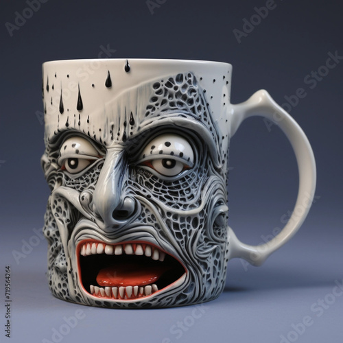 Unusual mug for hot drinks made of porcelain, unusual design in the form of monsters, drinkware.