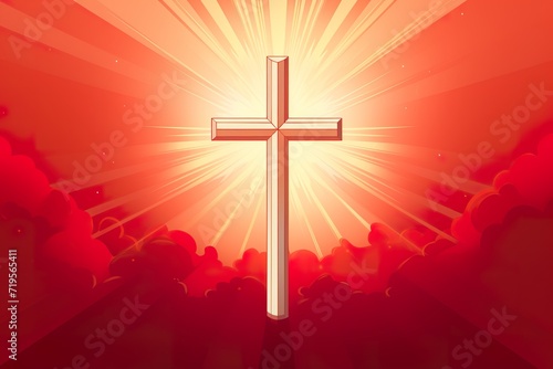 isolated Christian white cross, red background, glowing, flat illustration style ,close up, good Friday © krishnendu
