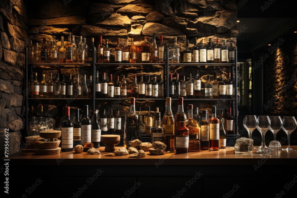 Modern wall wine cellar with niches suspended for bottles., generative IA