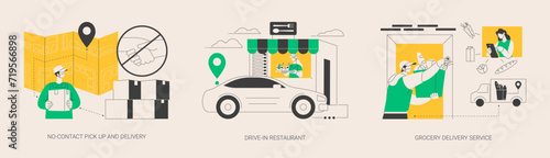 Safe way to get food and essentials abstract concept vector illustrations.