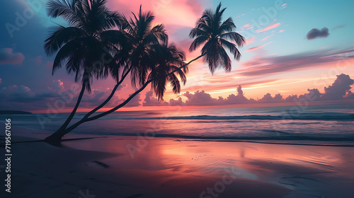 cinematic paysage photography of palms on the beach during sunset