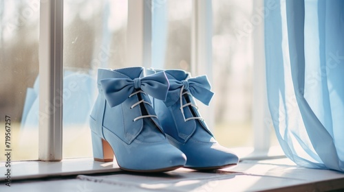 blue lace-up boots with bows. The trend for bows in 2024. Shoes with bows