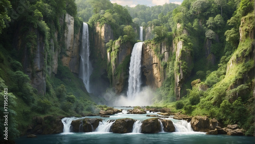 waterfall in the mountains waterfall in kanchanaburi country waterfall in the forest waterfall in Plitvice national park waterfall in Yosemite photo
