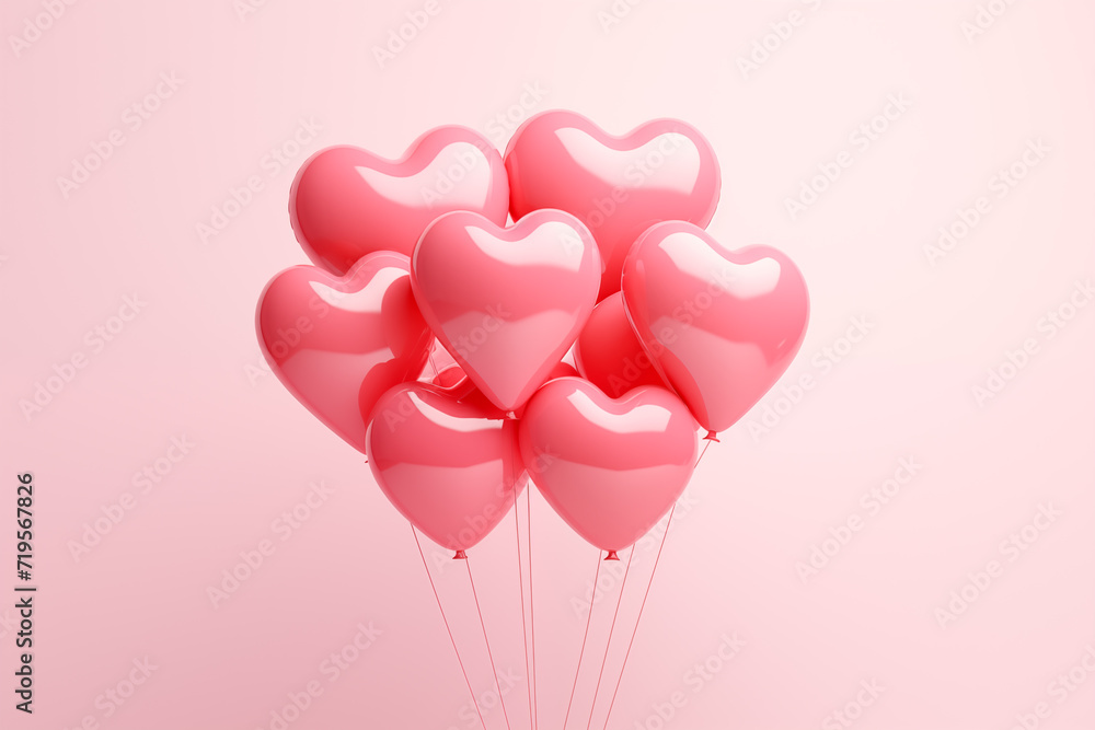 Heart shaped balloons on a pastel background, Valentine's day decor concept. Happy Valentine's day decoration. Pink balloons in heart shape.