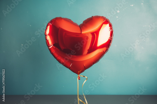 Heart shaped foil balloon on a pastel background, Valentine's day decor concept. Happy Valentine's day decoration. 