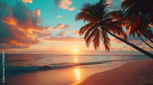 cinematic paysage photography of palms on the beach during sunset © Alin