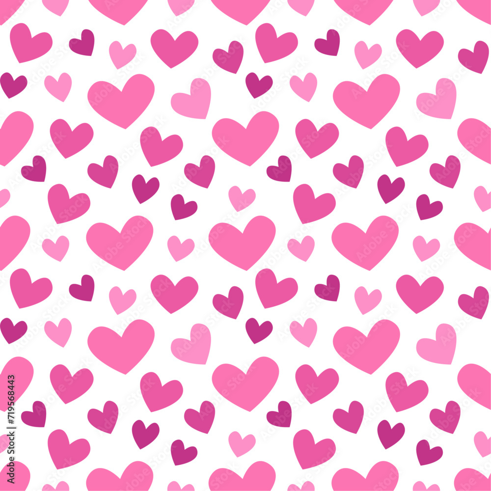 Vector seamless pattern design with cute pink hearts on white background