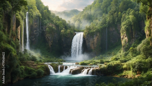 waterfall in the mountains waterfall in kanchanaburi country waterfall in the forest waterfall in Plitvice national park waterfall in Yosemite photo