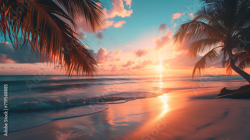 cinematic paysage photography of palms on the beach during sunset