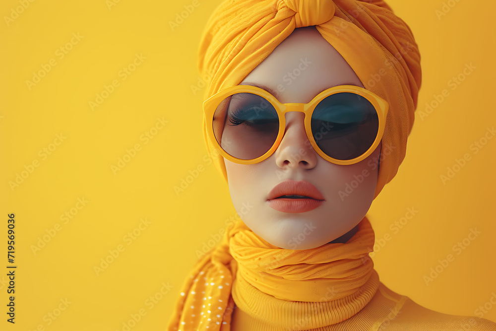 portrait of a woman in yellow sunglasses with yellow blank background, copy space for text, beauty, women power, woman's day, women's day, mothers day, feminism portrait of a woman in yellow sunglasses with yellow blank background, copy space for text, beauty, women power, woman's day, women's day, mothers day, feminism