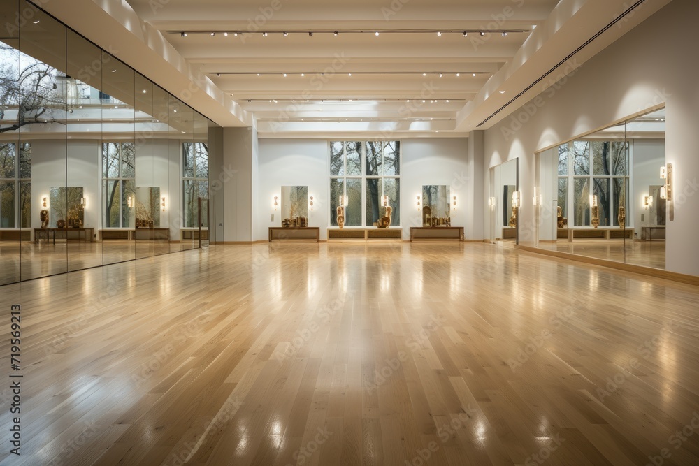 Dance studio mirrors, bars and wooden floor., generative IA Dance studio mirrors, bars and wooden floor., generative IA