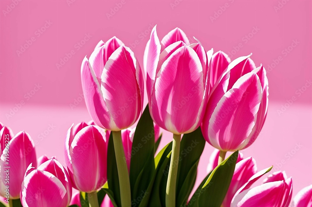 Naklejka premium Pink tulips in the garden. Spring flowers. Tulips background.