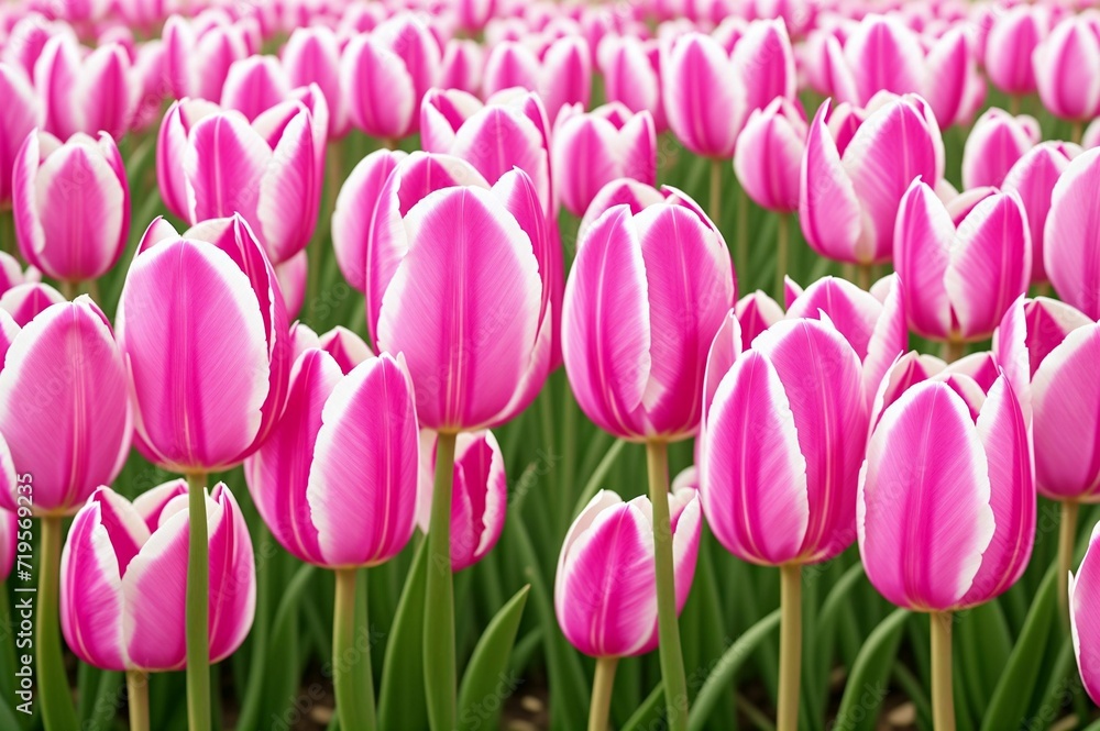 Obraz premium Pink tulips in the garden. Spring flowers. Tulips background.