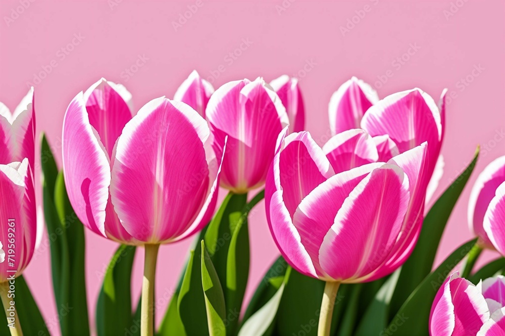 Naklejka premium Pink tulips in the garden. Spring flowers. Tulips background.
