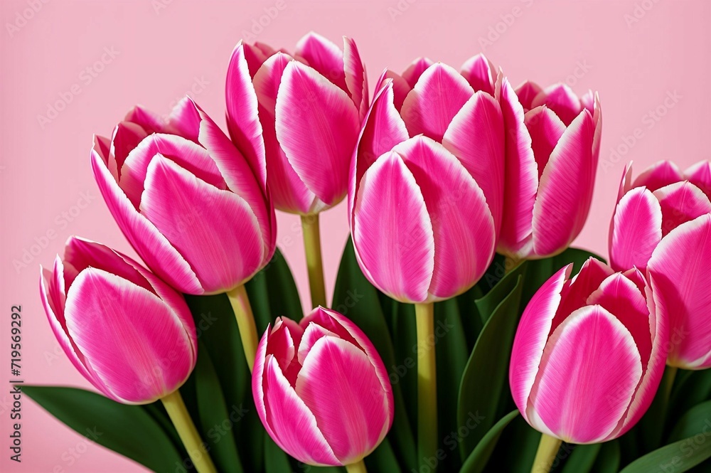 Fototapeta premium Pink tulips in the garden. Spring flowers. Tulips background.