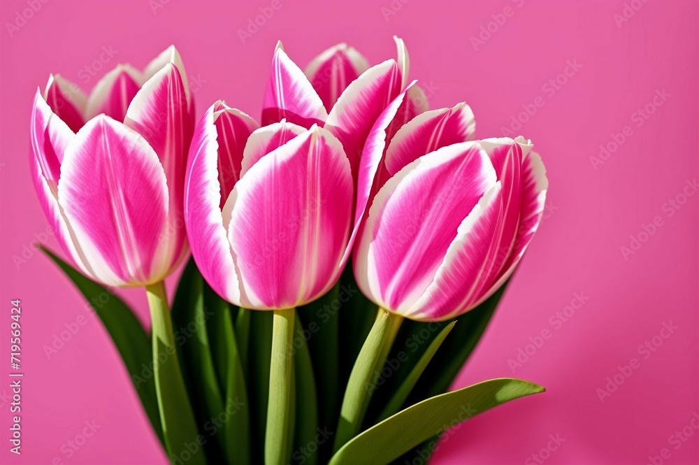 Naklejka premium Pink tulips in the garden. Spring flowers. Tulips background.