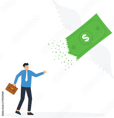 Businessmen lose money and depletion of money or inflation, business and finance to decrease income in business concept,
