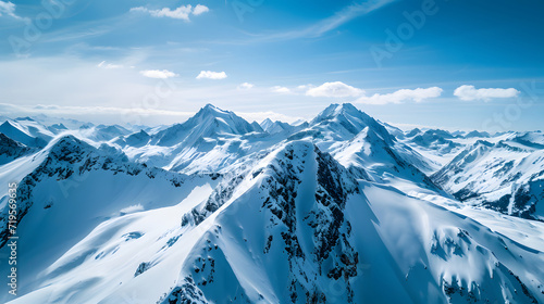 snow covered mountains in winter with clear sky