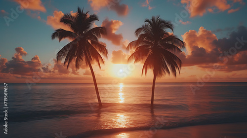 cinematic paysage photography of palms on the beach during sunset