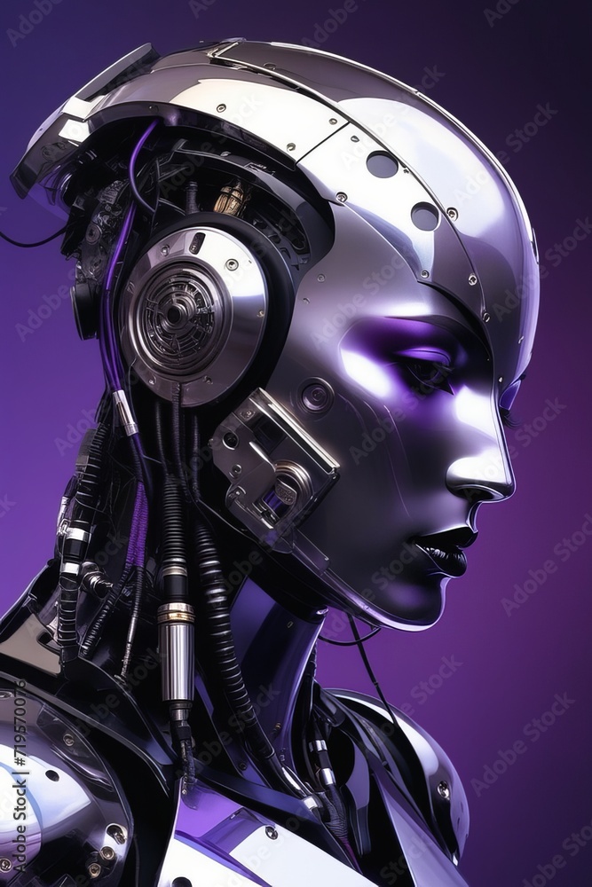 Fototapeta premium cyborg woman on white background ontent created with generative AI software