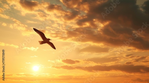 The concept of freedom, a bird in flight against a golden hour sky, the sense of liberation.