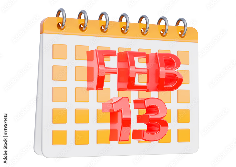 February 13. calendar design isolated on white background February 13. calendar design isolated on white background