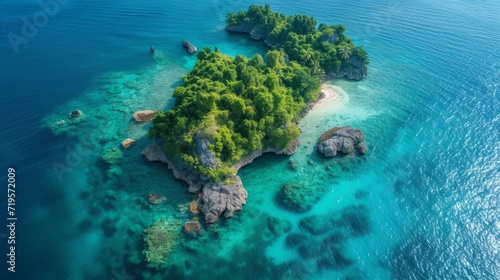 Small island surrounded by crystal-clear waters