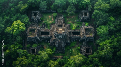 Top-down view of an ancient historical site  ruins and structures