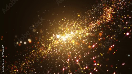 Background gold movement. Universe gold dust with stars on black background. Motion abstract of particles. VJ Seamless loop. 4k