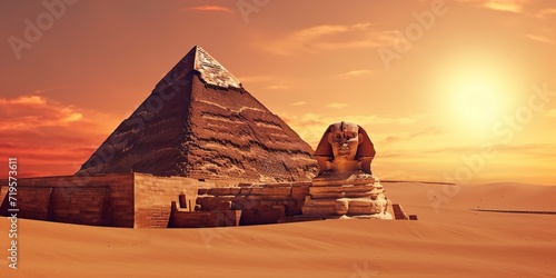 minimalistic design The Great Sphinx of Giza and the Pyramid of Khafreat sunset  Egypt