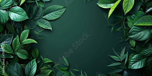 Lush Green Leaves on Dark Background with Copy Space