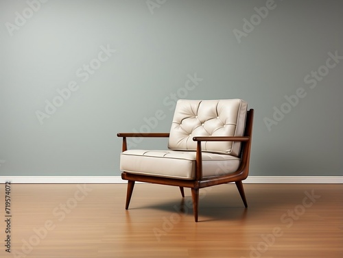 Luxurious wooden leg beige chair on isolated white background