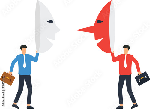 Dishonesty partnership or fake agreement and liar or suspicion fraud, Betrayal or disguise deal or hidden threat ready to stab behind concept,
