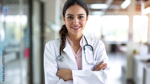 professional female doctor standing with arms crossed