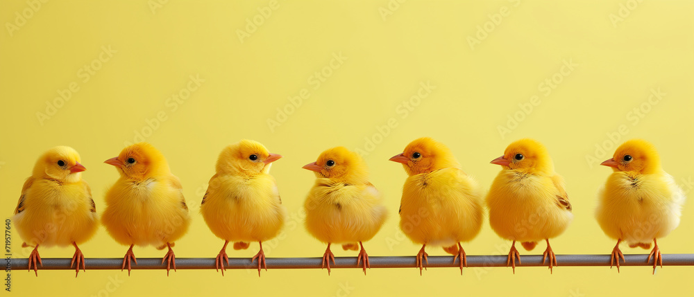 A Chorus Line of Canaries: The Vibrant Yellow Palette of Birdlife in a Minimalist Animal Portrait