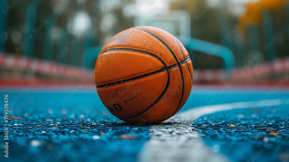 A basketball lying on the court A basketball lying on the court