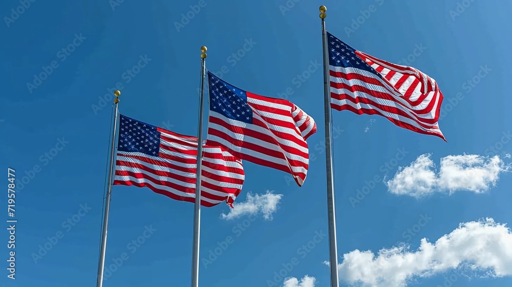 American flags against the blue sky American flags against the blue sky