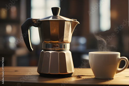 moka pot coffee  is known for its rich and intense flavor, making it a favorite among coffee enthusiasts.  photo