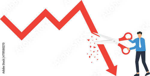 Cut loss concept. Stop losing assets from stock market volatility. stop loss Minimize losses for profit. Investor is stopping loss with the scissors.
