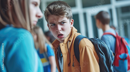 Student being bullied by classmates in school  photo