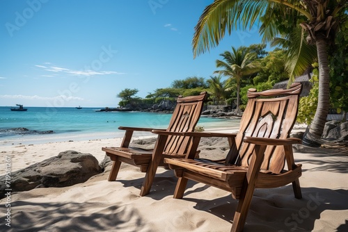 Relaxing beach chair tropical paradise travel vacation beautiful view © krishnendu